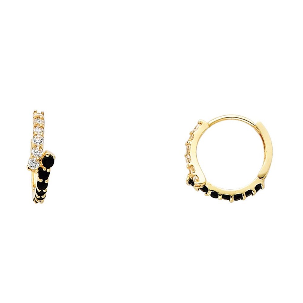 14KT Gold Black and Clear CZ Huggies Earrings
